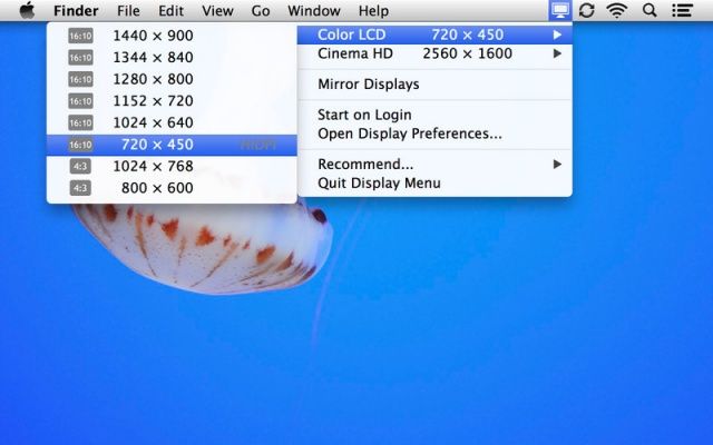 Display menu for mac